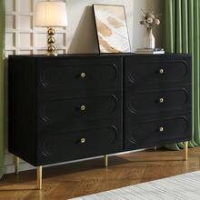 Sideboard, Chest Of Drawers With 6 Drawers, Oval Recesses, Metal Feet, Modern Storage Cabinet For The Living Room - 黑色 - 查看 6