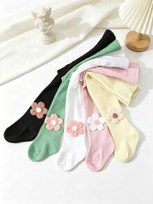 5pcs/Set Legging Ketat Motif Bunga Manis & Lucu untuk Bayi Perempuan, Serbaguna untuk Musim Semi, Musim Gugur, dan Semua Musim, Cocok untuk Pemakaian Sehari-hari, Sempurna sebagai Hadiah - MultiWarna - View 2