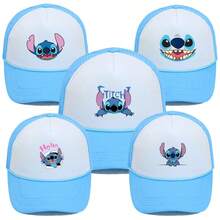1件裝 Disney Stitch 中性黑色網格卡車帽，卡通圖案，透氣網布，可調節扣環，防曬棒球帽，適合日常戶外休閒，卡通禮物 - E - 查看 2