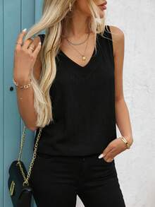 Women's Premium Casual V-Neck Sleeveless Blouse Black - Black - View 6