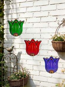 3 Pcs Vintage Distressed Metal Tulip Flower Wall Decor, Colorful Floral Wall Ornaments, Weatherproof Outdoor Wall Artwork, Farmhouse-Style Hanging Decorations For Courtyards, Patios And Garden Fences, Wall Hangings For Indoor Living Rooms & Entryways - Vintage Tulip Wall Decor - View 1