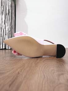Fashionable Versatile Bowknot Super Soft Pink PU Chunky Heel Hollow Pointed Toe Women's High Heels - Pink - View 6