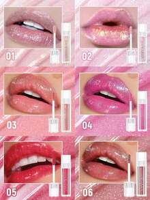 HANDAIYAN Hexagonal Pearl Luster Lip Gloss, Dewy Mirror-Like Finish, Long-Lasting Shine. Suitable For Daily Wear, Parties, Vacations And Camping Trips, Portable And Easy To Use, Also Suitable For Singles Parties And Christmas Celebrations. - 彩色 - 查看 4