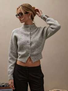 Women's Autumn/Winter New Button Elegant Casual Fashion Vintage Cardigan For Dating And Travel - Grey - View 2