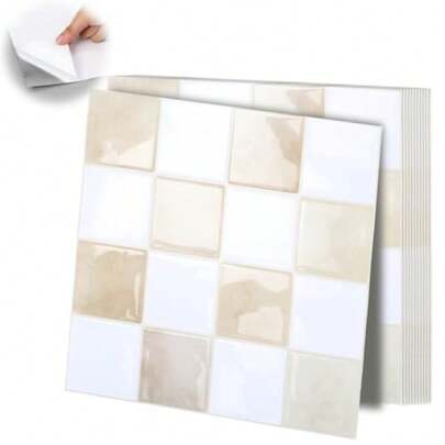 Pcs Heavy-Duty Peel And Stick Backsplash Kitchen 3D Adhesive Peel Stick Tile Waterproof Backsplash Renter Wall Tile For Bathroom Fireplace, Beige Brown