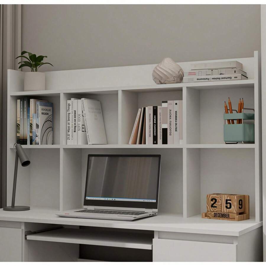 White Multi Grid Wall Bookshelf, 2 Sizes Narrow 18cm Depth Floating Wall Storage Organizer, Open Cubby Display Shelving Unit For Book Figurine Decor Office Wall Storage - White - View 1