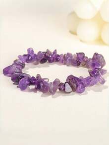 1pc Natural Crystal Agate Chip Bracelet Asymmetrical Women's Handmade Bracelet (Random Color) - Multicolor - View 10