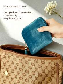 1pc Portable Travel Jewelry Storage Bag With Tassel Zipper, Premium Quality Portable Jewelry Box, Multi-Layer Storage For Crystal Bracelets And Bangles, Fashionable Velvet Jewelry Bag, Portable Zipper Jewelry Box - Multicolor - View 5