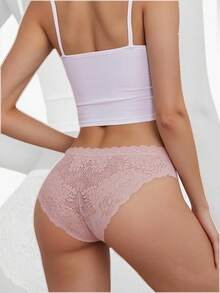 5件組優雅純色舒適款蕾絲飾邊女用內褲 - 彩色 - 查看 5