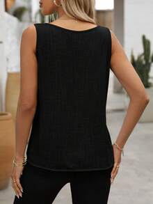 Women's Premium Casual V-Neck Sleeveless Blouse Black - Black - View 2