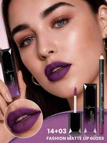 Pudaier Matte Lip Gloss & Lip Liner Set - Soft Matte Velvet Finish, Long-Lasting Waterproof Nude & Bold Shades Lip Makeup Set Suitable For All Occasions And Multiple Makeup Styles - 03+14 - View 2