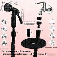 Expandable Elastic Hose, Equipped With 7 Adjustable Spray Heads, Suitable For Car Washing, Lawn Watering, Plant Care And Pet Bathing, Can Be Used Year-Round, Made Of Hose And Connector. - Black - View 5