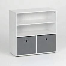 KIWI MOBLEKIT | Wooden Shelves For Storage And Decoration, Cube Or Rectangular Models With Door Or Drawer Options, Modern Auxiliary Furniture For Living Room, Bedroom Or Office - 三層書架 60x30x60 公分 白色和灰色 - 查看 5