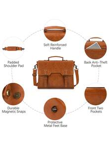 15.6 Inch Laptop Bag Men's Messenger Bag Waterproof Briefcase Computer Shoulder Bag Vintage Large Capacity Office Business Student Commuter Bag Brown - Multicolor - View 5