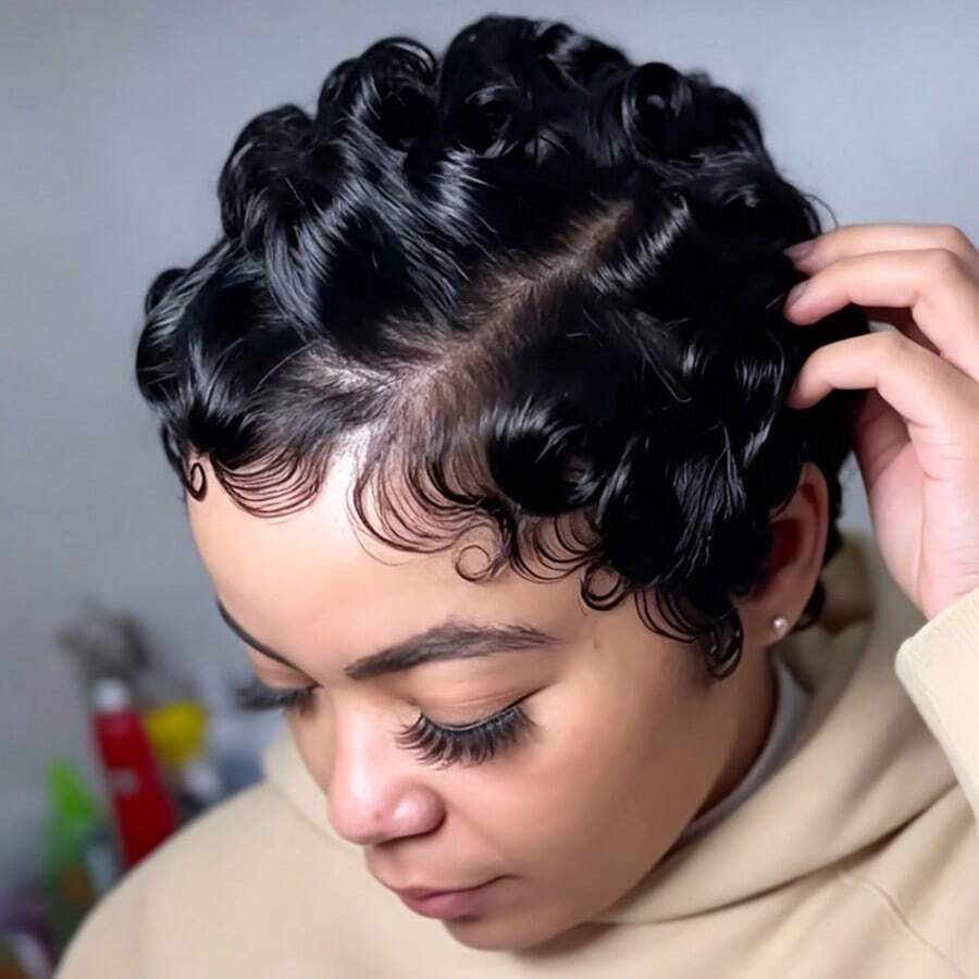 AMECIRE 13x4 Lace Front Wig Human Hair Wigs Curly Wig Black Wig Short Hair Wig For Girls Fluffy Shape 4 Inches Suitable For Everyday Wear And Holidays