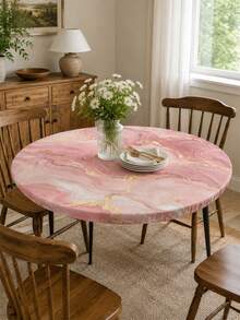 1 pièce Nappe élastique en marbre rose et or, nappe ronde minimaliste en spandex, motif texture dorée, ajustement serré, lavable, réutilisable, protecteur de table à manger antidérapant, convient pour la table à manger, la fête de vacances, la décoration de la maison, le banquet, l'utilisation quotidienne - Multicolore - Voir 15