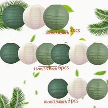 12Pcs Green Sage Paper Lantern Set, Suitable For Bohemian Style Decoration, Jungle Party, Wedding, Birthday, Garden Decoration, Picnic, Camping And Other Diverse Scenes Hanging Paper Lantern Atmosphere Decoration - Round - View 13