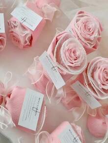 1 Roll 2.5 Yards/5 Yards Faux Pearl Decorated Mesh Ribbon, Used For Clothing, Bows, DIY, Gift Boxes And Bouquet Decoration, Clothing Decoration, Floral Packaging Ribbon - Baby Pink - View 9