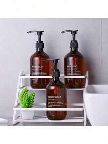 3 PiecesDispenser Bottle Set + 3 PiecesJar Set, 3 Bottles 500ml Brown Long-Neck Pump Bottles For Shampoo, Body Wash, Conditioner, Refill Bottles, Bath Salts, Lotion, Massage Cream Jars - Brown - View 6