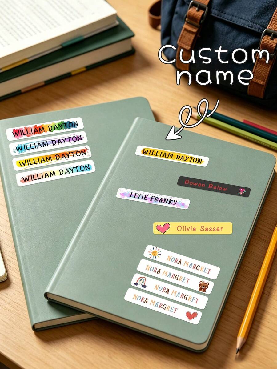Pegatinas de nombre personalizadas, pegatinas autoadhesivas impermeables con texto personalizable, etiquetas de decoración para botellas de agua y equipaje, pegatinas de etiqueta de nombre personalizadas, autoadhesivas impermeables minimalistas de colores, pegatinas de decoración de equipaje, pegatinas de texto exclusivas personalizadas, nombre personalizable, autoadhesivas impermeables y resistentes al desgaste, pegatinas de etiqueta de decoración multiusos. - Multicolor - Ver 1