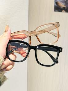 2 pièces Lunettes pour femmes en matériau PC, monture épaisse vintage unie, pour réunions d'affaires, rendez-vous décontractés, printemps et automne - Multicolore - Voir 2