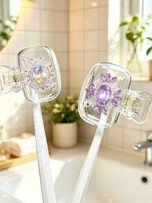 Portable Toothbrush Case With Printed Lid, Sparkling Gemstone Diamond Pattern, Transparent Travel Toothbrush Storage Box, Toothbrush Head Protector Clip, Toothbrush Protective Cover, Portable Design For Easy Carrying, Dust-Proof Lid, Suitable As Gift For Lovers, Friends, Family, Teachers, Travel Enthusiasts, Home, Dorm, Vacation Essentials. Perfect For Birthday Gift, Back To School Gift, Wedding Accessory, Teacher's Day Gift, Spring And Summer Essentials - Multicolor - View 11