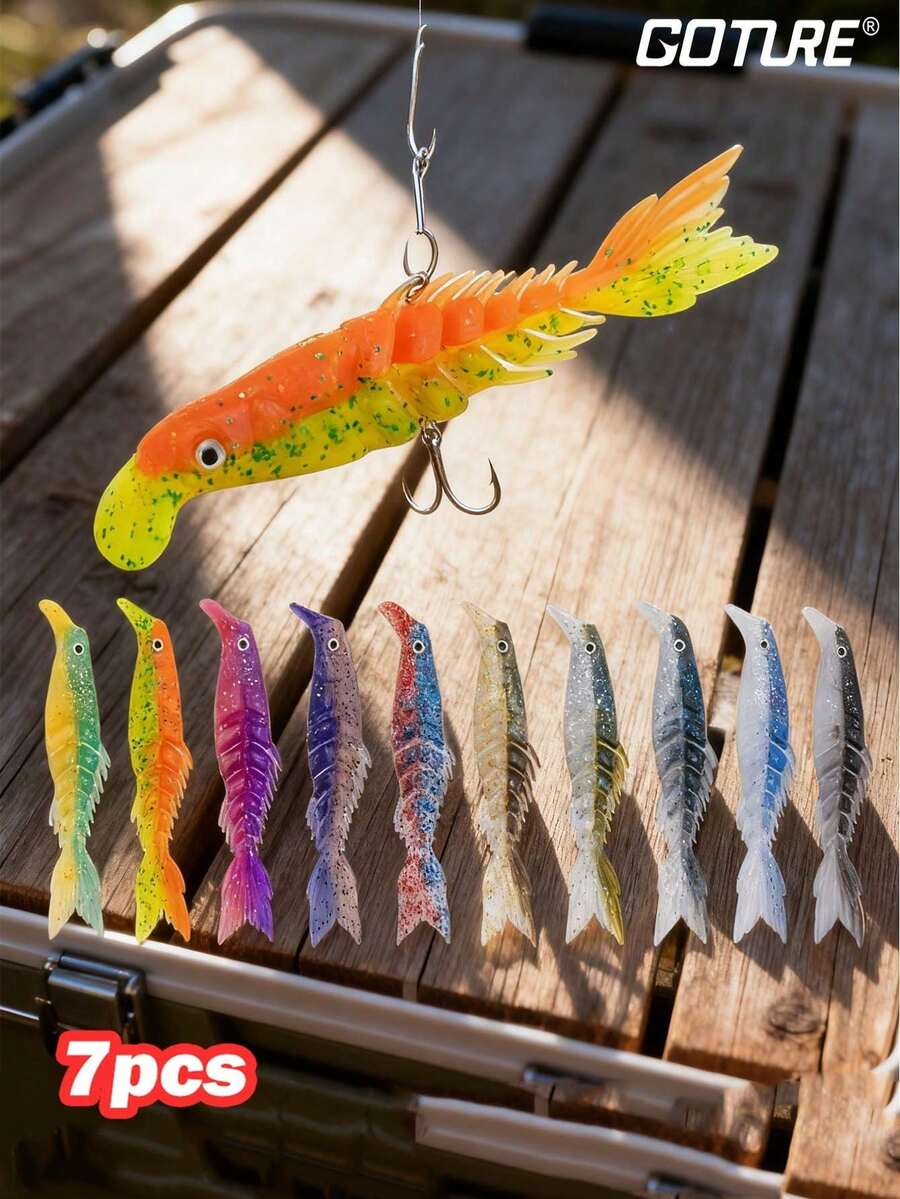 GOTURE 7pcs Double Color Multi Section Fish Bone Fish, 3D Fisheye Design, Multi Section Bait Body, Bite Resistant, Scissor Tail Fish Lure Soft Bait, Sea Fishing Boat Fishing Bait - Multicolor - View 1