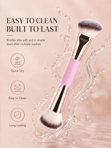 Dual-Ended Makeup Brush - Angled Contour Brush And Flat Foundation Brush, Suitable For BB Cream, Liquid Foundation, Achieving Seamless Blending, Shading And Contouring (Professional Makeup Brush Set), Foundation Brush, Concealer Brush, Blush Brush, Contour Brush, Blush Brush, Contour Brush, Powder Brush, Foundation Brush, Blush Brush - Rose Gold - View 4