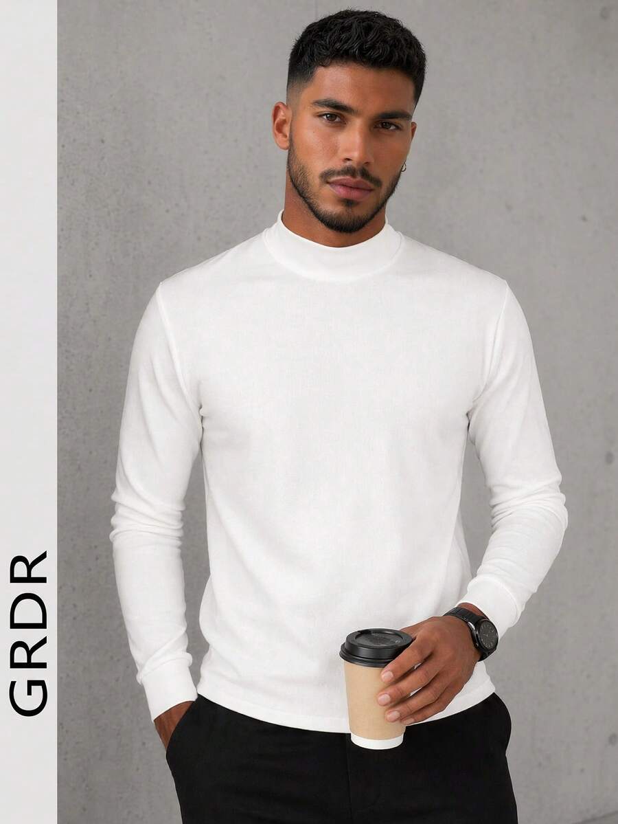 GRDR Men's Casual Half-Turtleneck Long Sleeve T-Shirt, Suitable For Daily Wear And Commuting