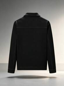 Mercer Haus Men's Autumn/Winter Casual Fashion Jacket, Outdoor Streetwear, Turn-Down Collar, Multi-Pocket Jacket - Black - View 5