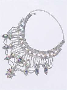 Luxury Personalized Bling Rhinestone Exaggerated Statement Necklace, Bridal Wedding Jewelry - Multicolor - View 3