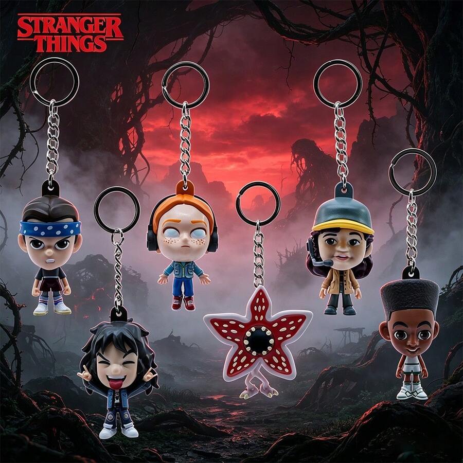 قطعة واحدة من سلسلة مفاتيح شخصية ثلاثية الأبعاد مرخصة رسمياً من Netflix Stranger Things، إصدار قابل للجمع Eleven و Dustin و Lucas و Max، مجسم صغير بأسلوب أنمي Stranger Things، لعبة نموذج قابلة للجمع، ديكور مكتبي، هدية للمعجبين في عيد الميلاد ورأس السنة - متعدد الألوان - مشاهدة 1
