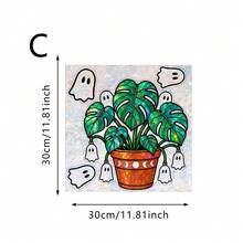 1/4pcs Holographic Monstera Ghost Static Window Clings Rainbow Prism Plant Ghost Decals Removable PVC Halloween Glass Stickers For Home Party Window Decor Gift - Multicolor - View 11