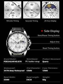 1pc Men's Business Stainless Steel Waterproof Luminous Date Quartz Watch, Chronograph Dial, Suitable For Daily And Work Occasions, Men's Gift - one-size - View 7