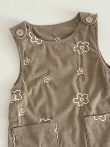 INS Toddler Baby Girl Brown Floral Embroidered Corduroy Overall Dress Spring Autumn - Maroon - View 11