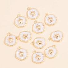 10Pcs Enamel Shell, Starfish, Conch, Turtle Pattern Round Pendant, Suitable For DIY Earrings, Bracelets, Necklaces, Fashion Jewelry - White - View 9