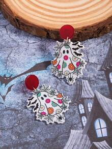 1 Pair Halloween Creative Spider, Flower, Ghost Pendant Earrings For Women, Suitable For Holiday Wear - Multicolor - View 4