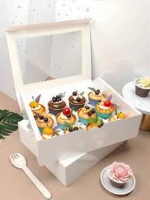 Caja de papel para cupcakes con ventana, caja de postres de 12 cavidades, caja grande para pasteles, adecuada para cumpleaños, bodas, empaque de regalos del Día de San Valentín y caja para pasteles - papel - Ver 3