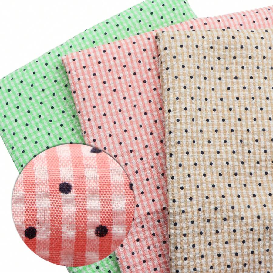 1Pc -19.68x57 Inches (50x145cm)For Quilting Assorted Colors Patchwork, Bubble Dot Wrinkles Plaid Grid Fabric Precut - Perfect For DIY Table Runner, Tablecloths & Crafts | Hand Wash Only - Default - View 1