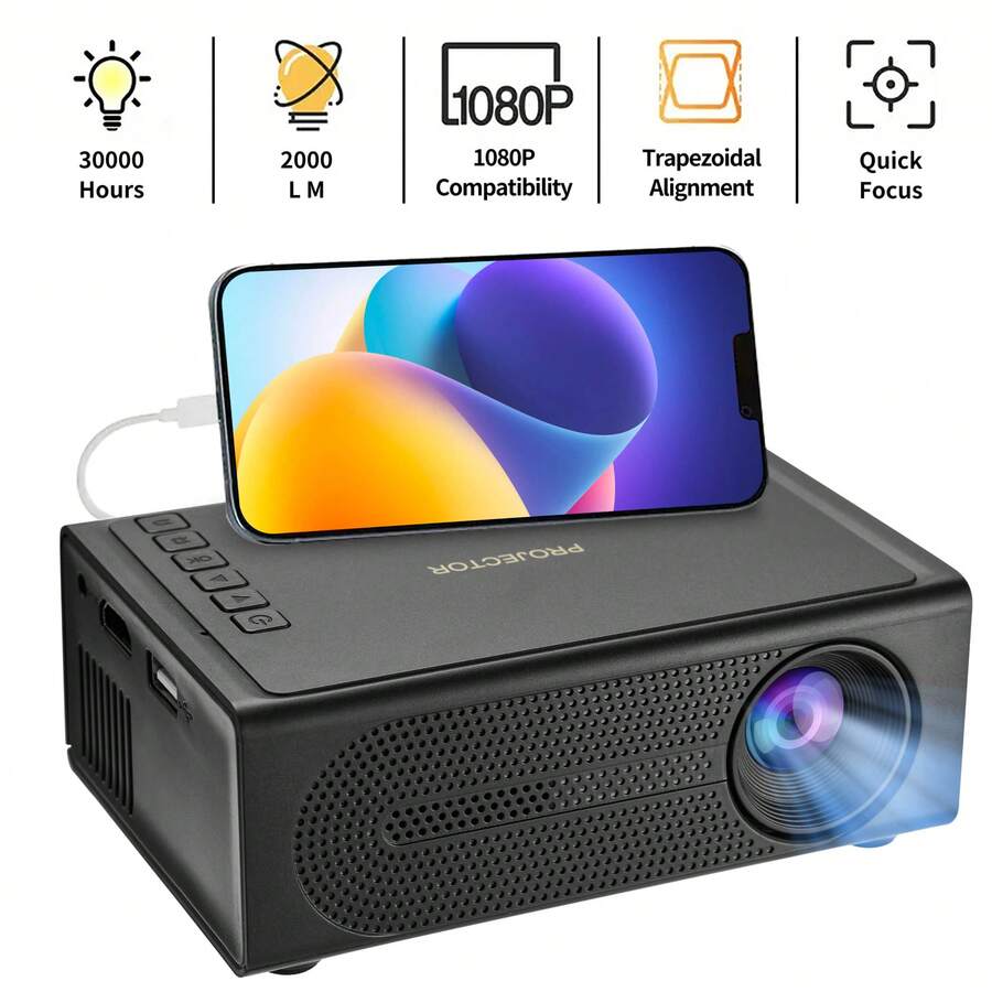 1pc M200S Portable Mini Projector, Easy Connection To Phone, Convenient To Carry, Suitable For Home, Party Or Office Use. Compatible With USB/SD/AV/HD And Other Interfaces, Equipped With A Type-C Port. No Built-In System; Supports Wired Screen Mirroring From Phone. -Requires A 5V 2A Charger And Matching Data Cable. -Recommended To Follow The Steps In The Image To Connect This Ultra-Mini Projector. -320*240p - Multicolor - View 1