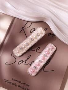 1 pieza Pinza para el cabello con perlas y strass, accesorio para el cabello versátil y lindo para mujeres - Multicolor - Ver 1