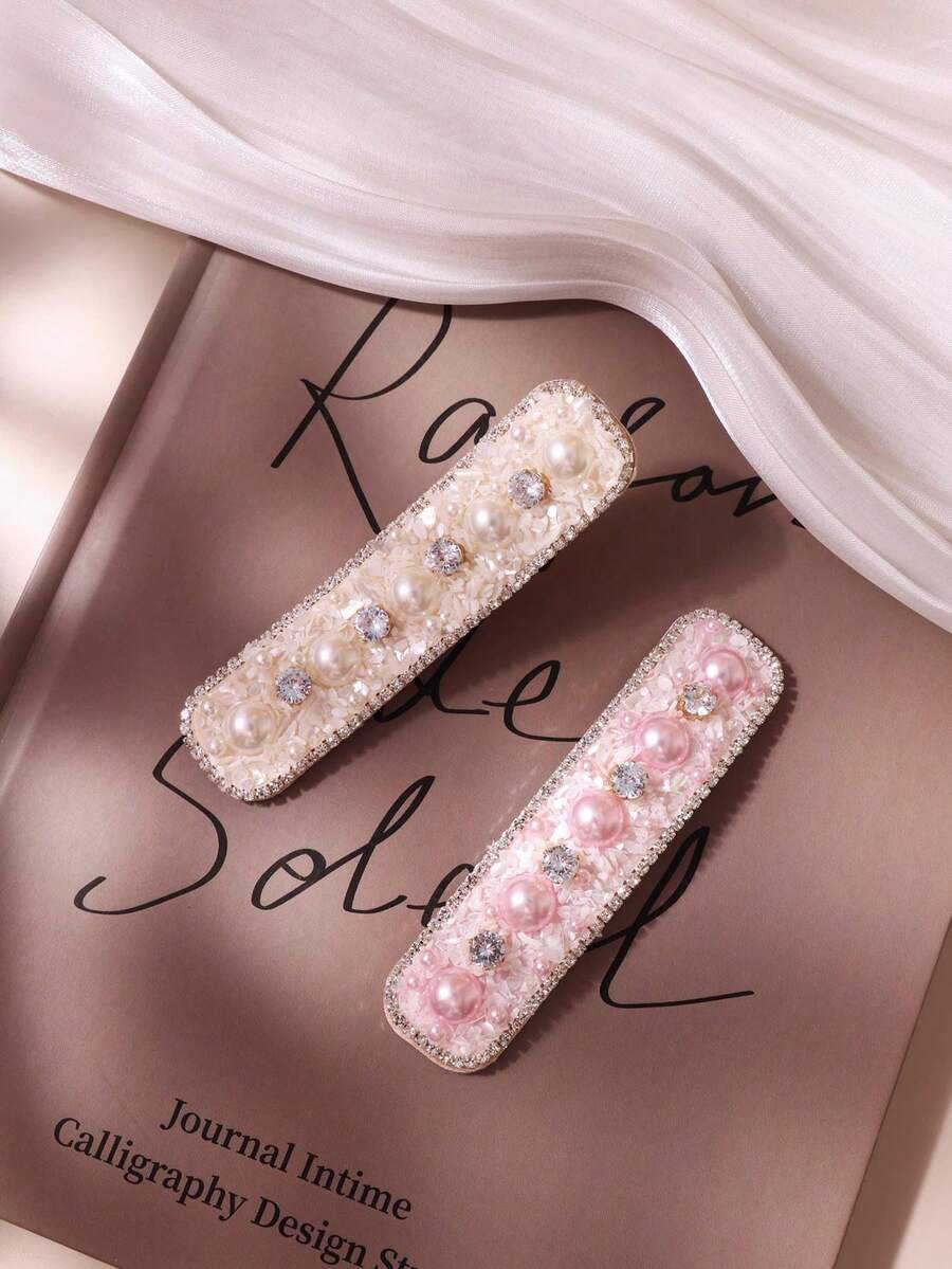 1 pieza Pinza para el cabello con perlas y strass, accesorio para el cabello versátil y lindo para mujeres - Multicolor - Ver 1