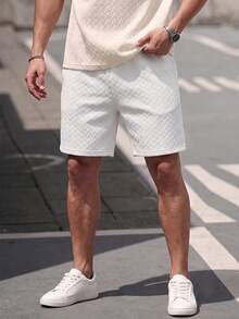 Teen Boys Textured Fabric Loose Fit Bermuda Shorts, Casual School/Commute Style, Spring/Summer - White - View 10