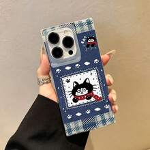 Ice Crystal Cube Blue Plaid Scarf Black Cat Phone Case Compatible With Apple 16/15/14/13 Pro Max 12/11 - Multicolor - View 3