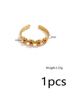 1 Pc 304 Stainless Steel 18K Gold Plated Dainty Adjustable Open Ring With Five Small Flowers Inlaid With MultiColor Rhinestones/Waterproof And Fade-R - Ring - View 10
