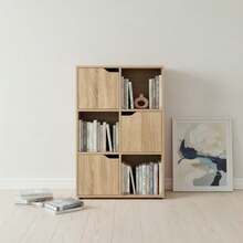 KIWI MOBLEKIT | Modular Wooden Shelves With Different Compartments And Door Options, Bookcases And Storage Furniture For Bedroom, Kitchen Or Entryway - 橡木 - 6 個隔層 + 3 個門 | 60x29x90厘米 - 查看 7