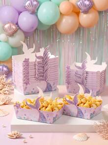 12pcs Mermaid Tail Shaped Paper Plates, Mermaid Party Disposable Food Trays, Snack Trays, Cookie Baking Trays, Popcorn Boxes, Gift Packaging Boxes, Mermaid Birthday Party Decorations, Baby Shower Party Decorations, Gender Reveal Party Decorations, Wedding Party Decorations, Girls Birthday Decorations, Baby Party Supplies, Under The Sea Party - Mermaid - View 4