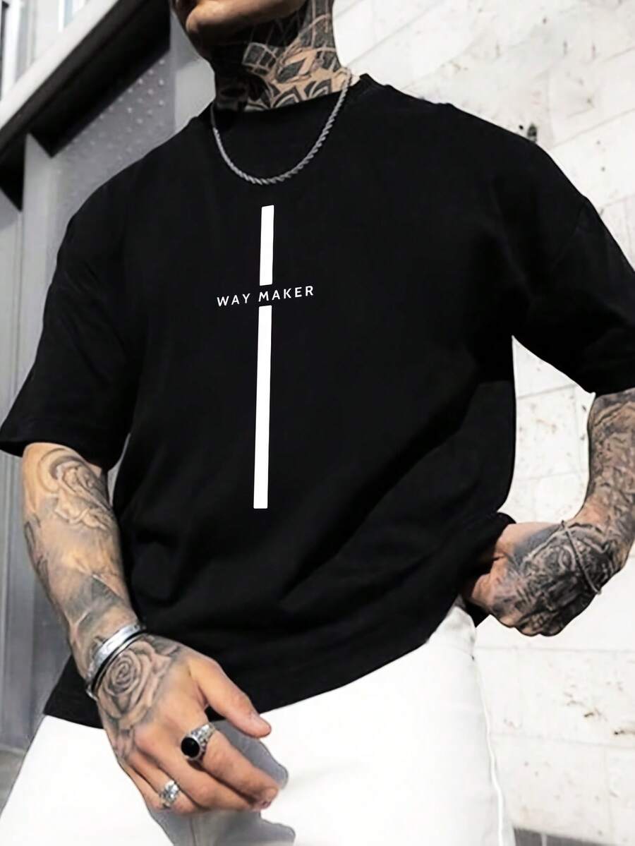 Summer Short-Sleeve Pattern Print T Versatile Men's Short-Sleeve Base Shirt - 黑色 - 查看 1