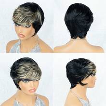 Natural Ombre 1B/27 Gradient Color Pixie Short Wig, Full Lace Remy Human Hair Wig, 4 Inch Short Wig, Brazilian Remy Layered Wig, Short Pixie Wig, Human Hair Wig For Women, Burgundy 1B/99J Multi-Color Lace Front Wig, Halloween And Christmas Costume - 間色 - 查看 7