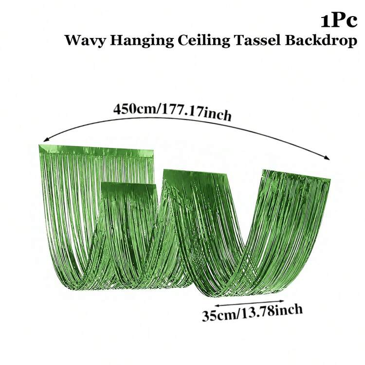 1/2pcs 450cm Green Ceiling Hanging Rain Curtain, Theme Birthday Party Background Wave Tassel Decor, Birthday Party Supplies, Ceiling Tassel Backdrop, Wedding Decoration Banner, Gender Reveal Theme Party Supplies, Baby Shower Decor, Wedding Party Decoration, Room Decor, Photo Booth Backdrop Props, Christmas Party Decor, New Year Decoration - Green - View 11